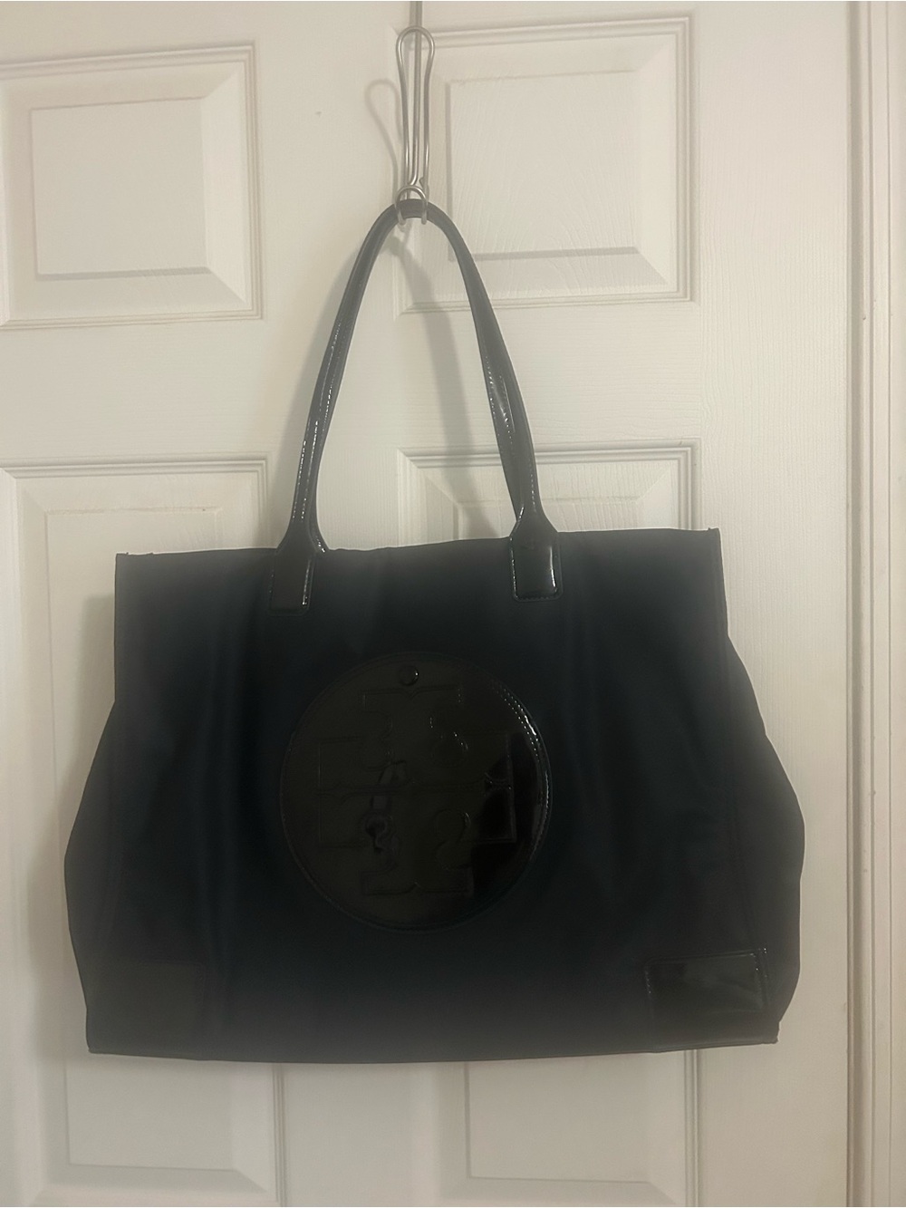 Tory Burch Black Nylon Tote with Patent Trim